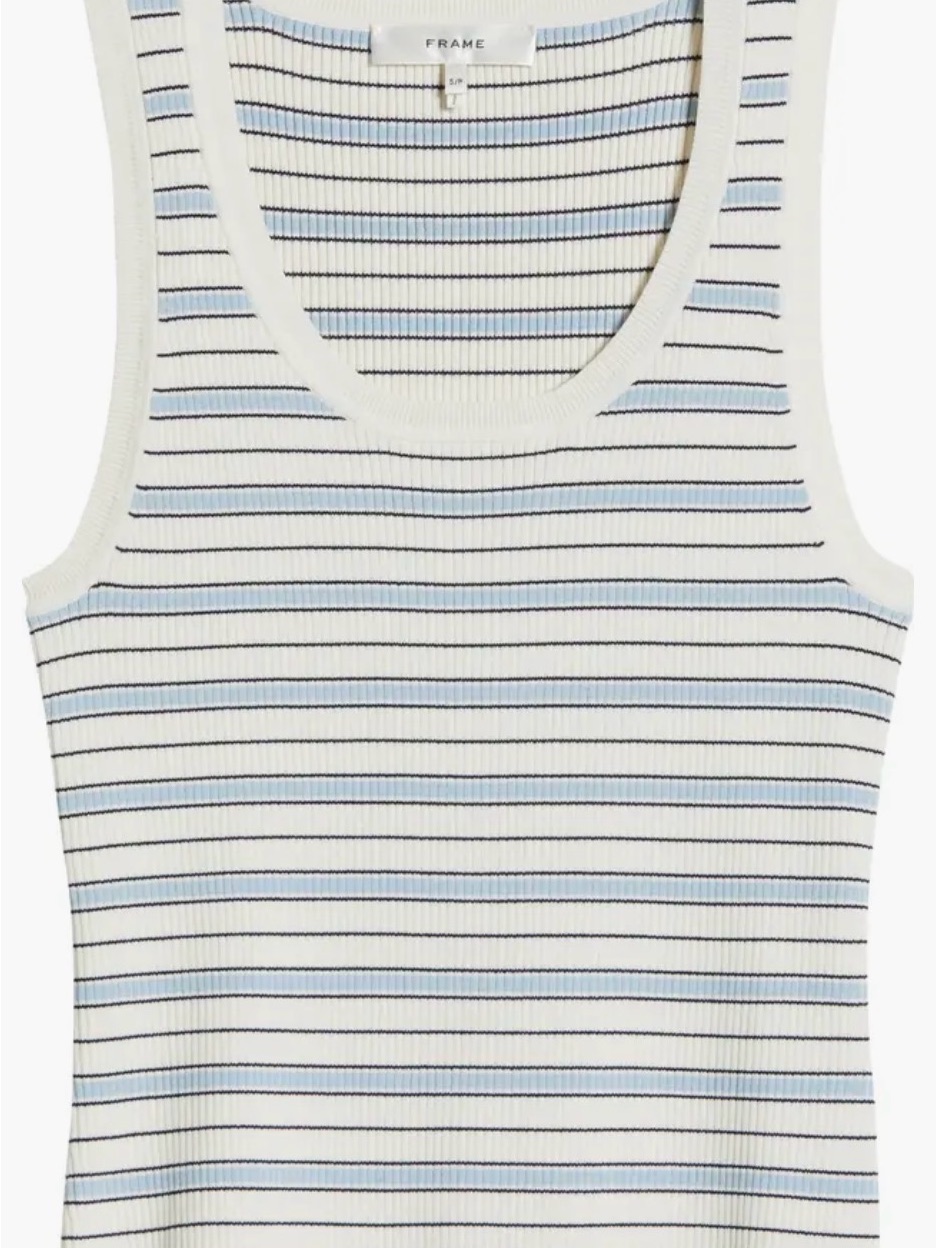 Frame Denim White Tank With Light Blue & Navy Stripes